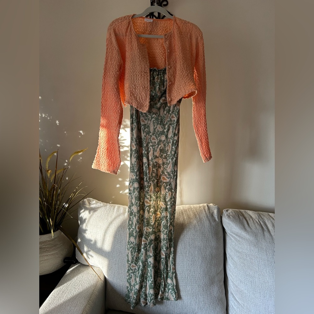 Le Lis Coral and Sage Midi Dress